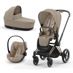 Cybex Platinum Trio e-Priam Cozy Beige Telaio Rosegold con Cloud G i-Size Plus