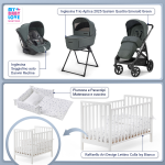 Kit Nascita con Inglesina Trio Aptica Emerald Green e Darwin Infant Recline + Culla Lettino Raffaello Art Design Isy Bianco 