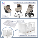 Kit Nascita con Inglesina Trio Aptica Pashmina Beige e Darwin Infant Recline + Culla Lettino Raffaello Art Design Isy Bianco 