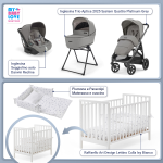 Kit Nascita con Inglesina Trio Aptica Platinum Grey e Darwin Infant Recline + Culla Lettino Raffaello Art Design Isy Bianco 