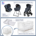 Kit Nascita con Inglesina Trio Aptica Resort Blue e Darwin Infant Recline + Culla Lettino Raffaello Art Design Isy Bianco 