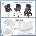 Kit Nascita con Inglesina Trio Aptica Velvet Grey e Darwin Infant Recline + Culla Lettino Raffaello Art Design Isy Bianco 