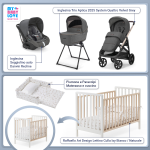 Kit Nascita con Inglesina Trio Aptica Velvet Grey e Darwin Infant Recline + Culla Lettino Raffaello Art Design Isy Bianco / Naturale