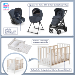Kit Nascita con Inglesina Trio Aptica Resort Blue e Darwin Infant Recline + Culla Lettino Raffaello Art Design Isy Bianco / Naturale