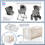 Kit Nascita con Inglesina Trio Aptica Platinum Grey e Darwin Infant Recline + Culla Lettino Raffaello Art Design Isy Bianco / Naturale