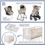 Kit Nascita con Inglesina Trio Aptica Pashmina Beige e Darwin Infant Recline + Culla Lettino Raffaello Art Design Isy Bianco / Naturale