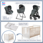 Kit Nascita con Inglesina Trio Aptica Emerald Green e Darwin Infant Recline + Culla Lettino Raffaello Art Design Isy Bianco / Naturale