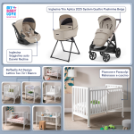 Kit Nascita con Inglesina Trio Aptica Pashmina Beige e Darwin Infant Recline + Raffaello Art Design Culla Lettino Teo Bianco 7in1