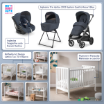 Kit Nascita con Inglesina Trio Aptica Resort Blue e Darwin Infant Recline + Raffaello Art Design Culla Lettino Teo Bianco 7in1