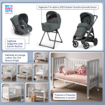 Kit Nascita con Inglesina Trio Aptica Emerald Green e Darwin Infant Recline + Raffaello Art Design Culla Lettino Teo Bianco/Grigio 7in1