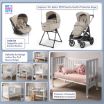 Kit Nascita con Inglesina Trio Aptica Pashmina Beige e Darwin Infant Recline + Raffaello Art Design Culla Lettino Teo Bianco/Grigio 7in1