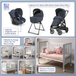 Kit Nascita con Inglesina Trio Aptica Resort Blue e Darwin Infant Recline + Raffaello Art Design Culla Lettino Teo Bianco/Grigio 7in1