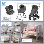 Kit Nascita con Inglesina Trio Aptica Velvet Grey e Darwin Infant Recline + Raffaello Art Design Culla Lettino Teo Bianco/Grigio 7in1