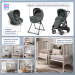Kit Nascita con Inglesina Trio Aptica Emerald Green e Darwin Infant Recline + Raffaello Art Design Culla Lettino Teo Bianco/Tortora 7in1