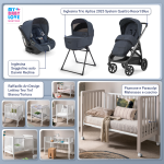 Kit Nascita con Inglesina Trio Aptica Resort Blue e Darwin Infant Recline + Raffaello Art Design Culla Lettino Teo Bianco/Tortora 7in1