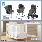 Kit Nascita con Inglesina Trio Aptica Velvet Grey e Darwin Infant Recline + Lettino Raffaello Art Design Ariel Bianco 