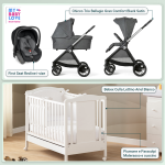 Kit Nascita con Chicco Trio Bellagio Black Satin e First Seat Recline + Lettino Raffaello Art Design Ariel Bianco