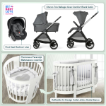 Kit Nascita con Chicco Trio Bellagio Black Satin e First Seat Recline + Raffaello Art Design Culla Lettino Giulia Bianco