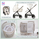 Kit Nascita con Chicco Trio Bellagio Amber Glow e First Seat Recline + Raffaello Art Design Culla Lettino Giulia Bianco/Tortora