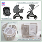 Kit Nascita con Chicco Trio Bellagio Black Satin e First Seat Recline + Raffaello Art Design Culla Lettino Giulia Bianco/Tortora
