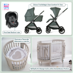 Kit Nascita con Chicco Trio Bellagio Fir Tree e First Seat Recline + Raffaello Art Design Culla Lettino Giulia Bianco/Tortora