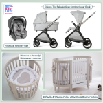 Kit Nascita con Chicco Trio Bellagio Lunar Rock e First Seat Recline + Raffaello Art Design Culla Lettino Giulia Bianco/Tortora
