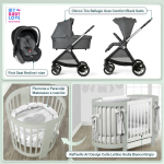 Kit Nascita con Chicco Trio Bellagio Black Satin e First Seat Recline + Raffaello Art Design Culla Lettino Giulia Bianco/Grigio
