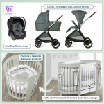 Kit Nascita con Chicco Trio Bellagio Fir Tree e First Seat Recline + Raffaello Art Design Culla Lettino Giulia Bianco/Grigio