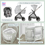 Kit Nascita con Chicco Trio Bellagio Lunar Rock e First Seat Recline + Raffaello Art Design Culla Lettino Giulia Bianco/Grigio
