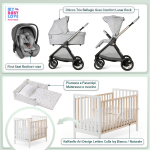 Kit Nascita con Chicco Trio Bellagio Lunar Rock e First Seat Recline + Raffaello Art Design Kit Isy Bianco / Naturale