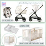 Kit Nascita con Chicco Trio Bellagio Amber Glow e First Seat Recline + Raffaello Art Design Kit Isy Bianco / Naturale