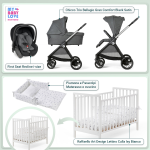Kit Nascita con Chicco Trio Bellagio Black Satin e First Seat Recline + Raffaello Art Design Kit Isy Bianco