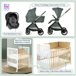 Kit Nascita con Chicco Trio Bellagio Fir Tree e First Seat Recline + Bebex Lettino Culla Kresco Bianco Naturale