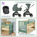 Kit Nascita con Chicco Trio Bellagio Fir Tree e First Seat Recline + Bebex Lettino Culla Kresco Verde Naturale