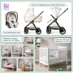 Kit Nascita con Chicco Trio Bellagio Amber Glow e First Seat Recline + Raffaello Art Design Culla Lettino Teo Bianco 7in1