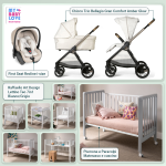 Kit Nascita con Chicco Trio Bellagio Amber Glow e First Seat Recline + Raffaello Art Design Culla Lettino Teo Bianco/Grigio 7in1