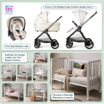 Kit Nascita con Chicco Trio Bellagio Amber Glow e First Seat Recline + Raffaello Art Design Culla Lettino Teo Bianco/Tortora 7in1