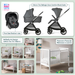 Kit Nascita con Chicco Trio Bellagio Black Satin e First Seat Recline + Raffaello Art Design Culla Lettino Teo Bianco 7in1
