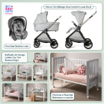 Kit Nascita con Chicco Trio Bellagio Lunar Rock e First Seat Recline + Raffaello Art Design Culla Lettino Teo Bianco/Grigio 7in1