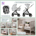 Kit Nascita con Chicco Trio Bellagio Lunar Rock e First Seat Recline + Raffaello Art Design Culla Lettino Teo Bianco/Tortora 7in1