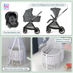Kit Nascita con Chicco Trio Bellagio Black Satin e First Seat Recline + Bebex Culla Lettino Marilyn Grigio
