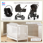 Kit Nascita con Cybex Trio Balios S Lux 2025 Chocolate Brown e Cloud G + Lettino Raffaello Art Design Ariel Bianco 