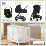 Kit Nascita con Cybex Trio Balios S Lux 2025 Moon Black e Cloud G + Lettino Raffaello Art Design Ariel Bianco 