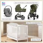 Kit Nascita con Cybex Trio Balios S Lux 2025 Moss Green e Cloud G + Lettino Raffaello Art Design Ariel Bianco 