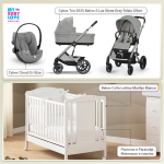 Kit Nascita con Cybex Trio Balios S Lux 2025 Stone Grey e Cloud G + Lettino Raffaello Art Design Ariel Bianco 