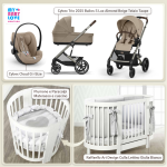 Kit Nascita con Cybex Trio Balios S Lux 2025 Almond Beige e Cloud G + Raffaello Art Design Culla Lettino Giulia Bianco