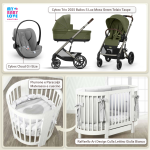 Kit Nascita con Cybex Trio Balios S Lux 2025 Moss Green e e Cloud G + Raffaello Art Design Culla Lettino Giulia Bianco