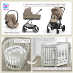 Kit Nascita con Cybex Trio Balios S Lux 2025 Almond Beige e Cloud G + Raffaello Art Design Culla Lettino Giulia Bianco/Grigio