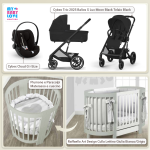 Kit Nascita con Cybex Trio Balios S Lux 2025 Moon Black e Cloud G + Raffaello Art Design Culla Lettino Giulia Bianco/Grigio
