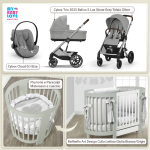 Kit Nascita con Cybex Trio Balios S Lux 2025 Stone Grey e Cloud G + Raffaello Art Design Culla Lettino Giulia Bianco/Grigio
